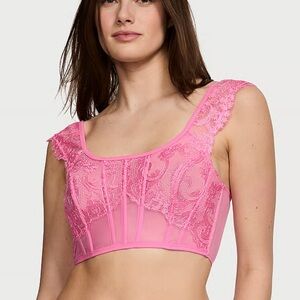 Victoria secret Pink Floral Embroidery Cap-Sleeve Corset Top Sz Small NWT
